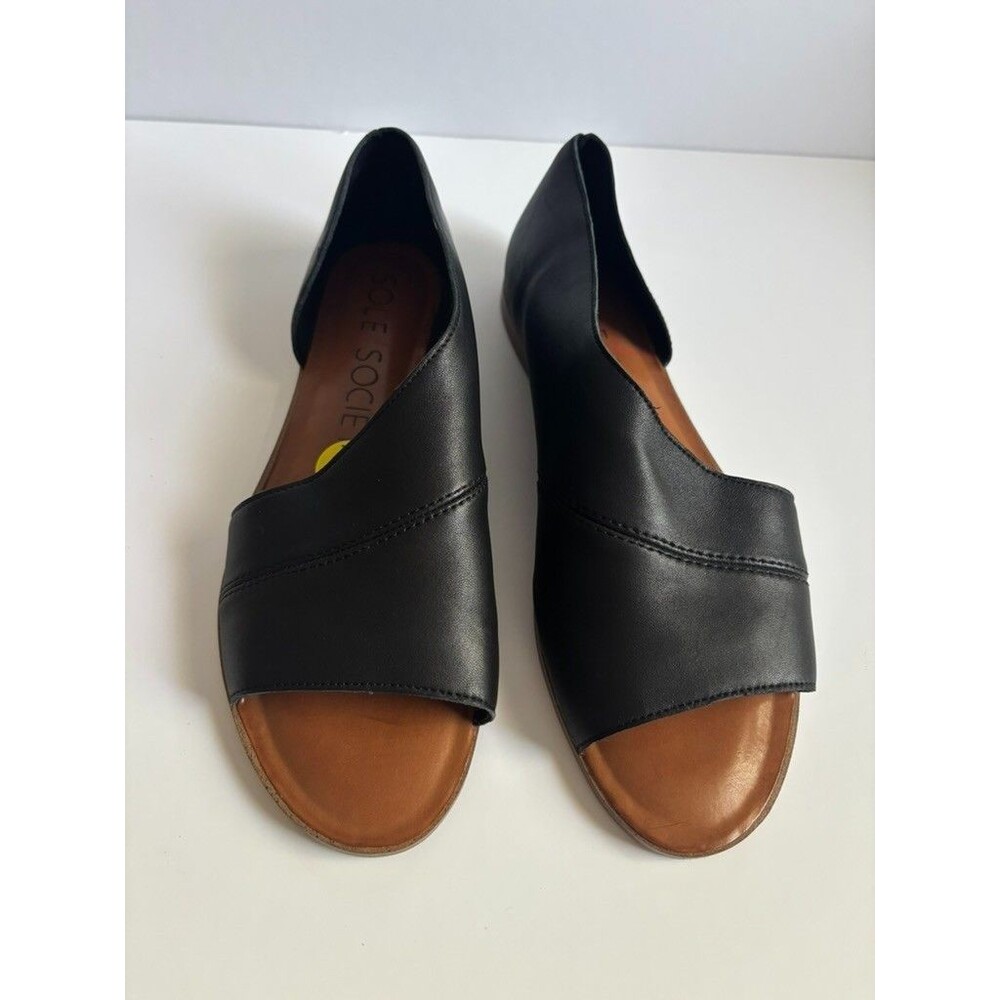 NWOB Sole Society Flat Sandals Woman's 9 Ralimia Black Leather Cutout Block Heel